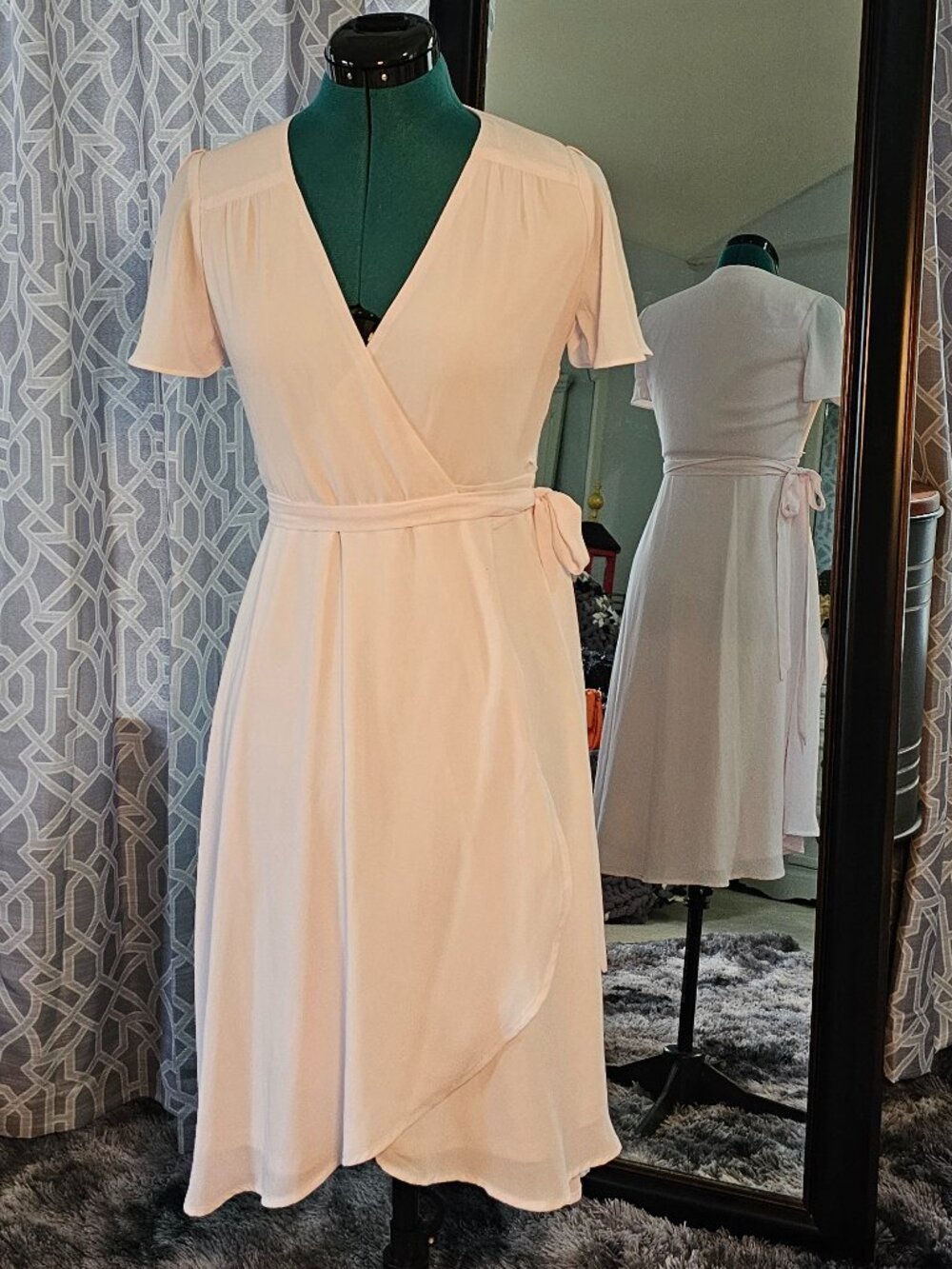 Lulus Rise to the Occasion Peach Ruffled Wrap Midi Dress – Size XS
